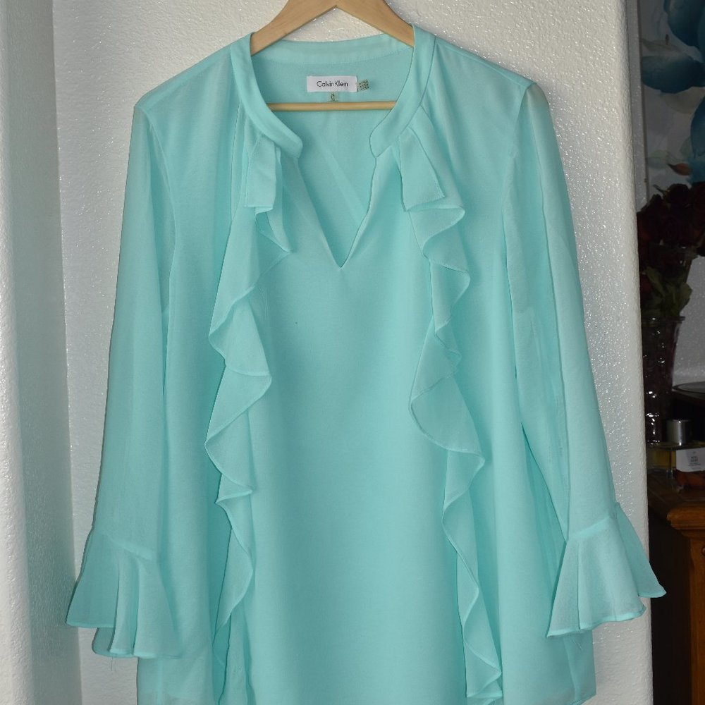 Calvin Klein Blue Blouse With Ruffles